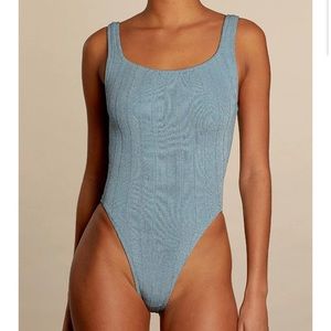 Hunza G Square Neck Nile One Piece in Metallic Air Force Blue